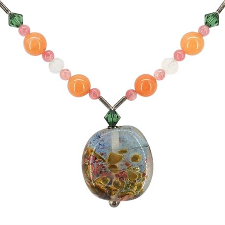 Artisan Made Art Glass, Crystal & Gemstone Necklace