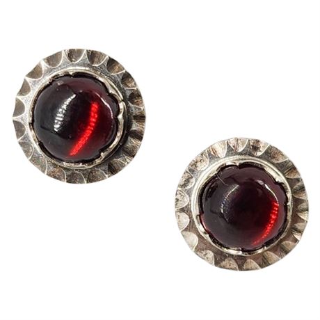 Vintage Sterling Silver Garnet Cabochon Post Back Earrings