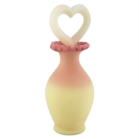 Fenton Burmese Custard Glass Perfume Bottle w/ Heart Stopper