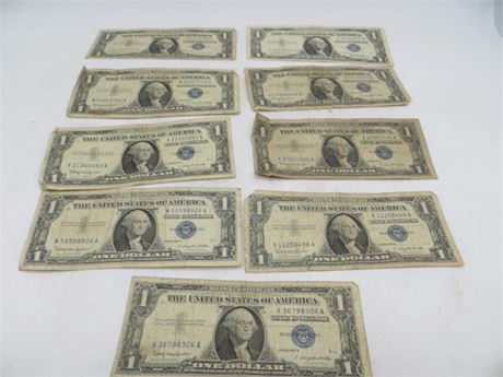 1957 B Nine $1 Silver Certificates
