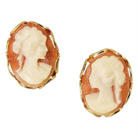 Vintage Genuine Carved Shell Tiny Cameo Post Back Earrings