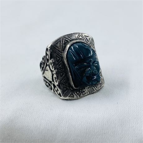 20.5g Vntg Aztec Head Sterling Ring Size 6.5