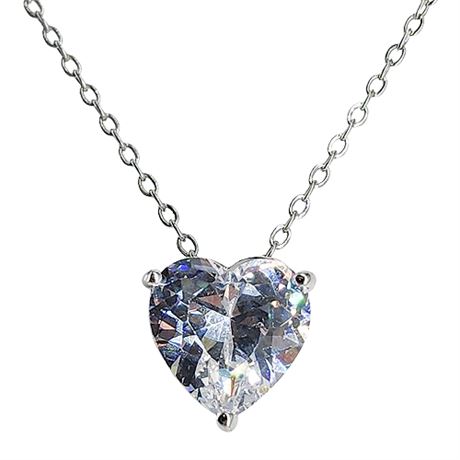 Silver Tone 12mm Heart Shaped Crystal Pendant Necklace