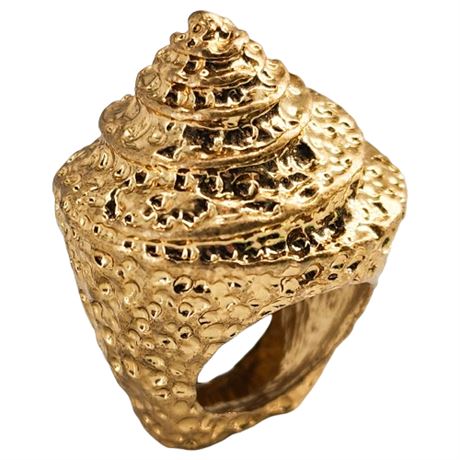 Large Vintage Gold Tone Shell Ring, Sz 5
