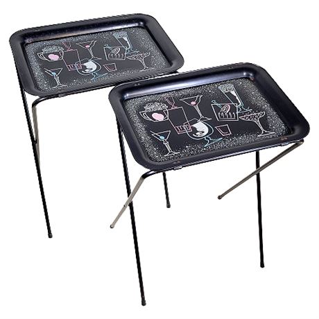 Mid-Century Ashby Cocktail Print Metal TV Trays, Set of 2