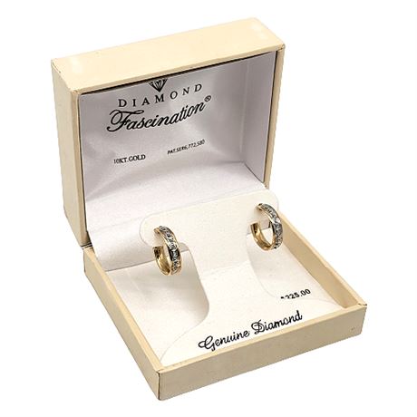 10K Gold Diamond Hoop Earrings, New in Box