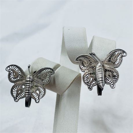 5g Vtg Sterling Butterfly Filigree Earrings