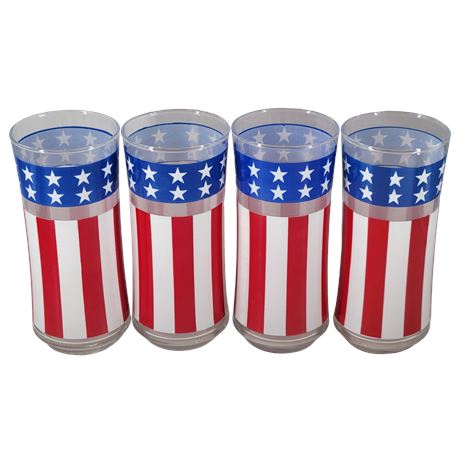 Libby American Flag July 4th Tall Glasses - Set of 4
