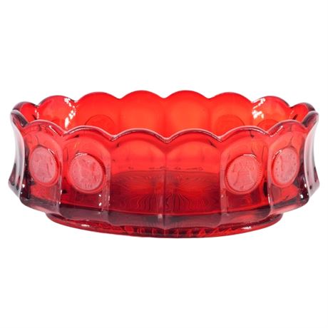 Vintage FOSTORIA Coin Glass Ruby Red Scalloped Oval Bowl