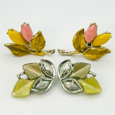 Two Pairs of Vintage Clip-On Botanical Earrings