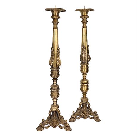 22 Inch Ornate Brass Altar/Paschal Candle Holders