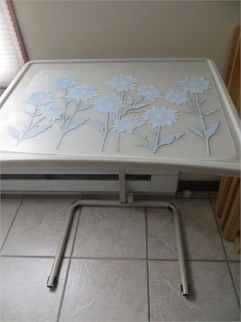 Adjustable Over The Bed White Vinyl Top Tray w/Recessed Edge & Floral Placemant