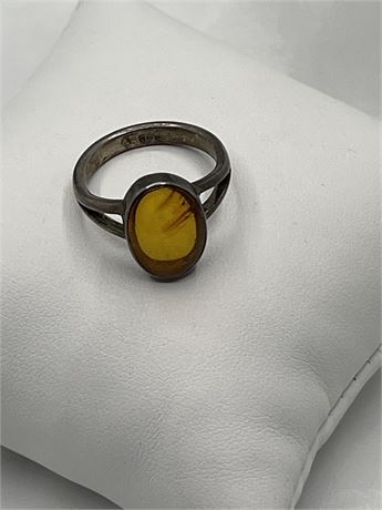 Silver and Baltic amber Vintage ring