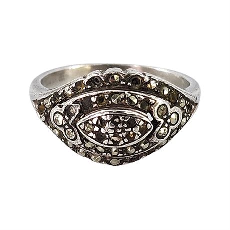 Sterling Silver Marcasite Ring, Flawed, Sz 7.5