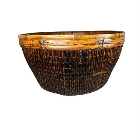 Huge Asian Inspired Wood Basket
