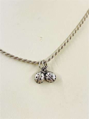 Vtg Sterling Ladybug + Italian Rope Necklace