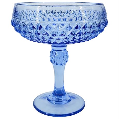 Vintage Indiana Glass Blue Diamond Point Tall Footed Compote