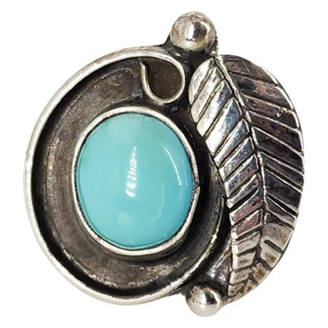 Vintage Native American Sterling Silver Turquoise Ring, Sz 6.25