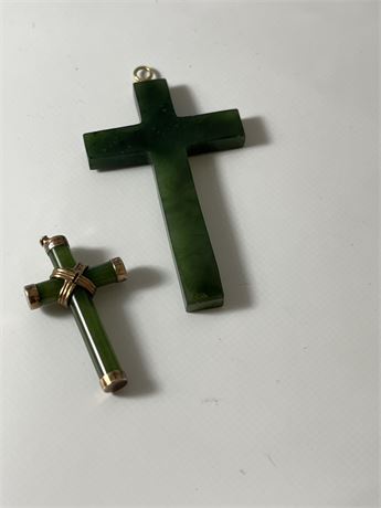 Rosegold handcraft, jade 1” cross and solid Jade 3”cross lot
