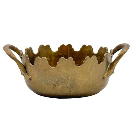 Vintage Scalloped-Rim Brass Bowl with Handles