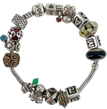 Pandora Bracelet with 16 Charms, 925 Silver