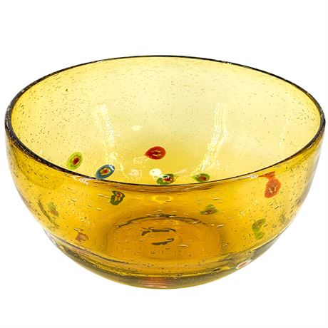 Vintage Hand-Blown Millefiori Amber-Tone Art Glass Bowl