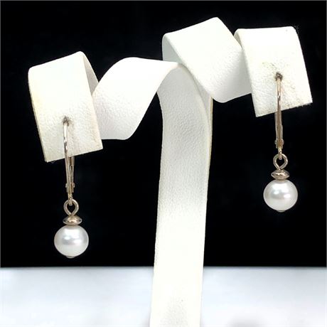 Vintage Sterling Silver Fine Cultured Pearl Dangle Earrings