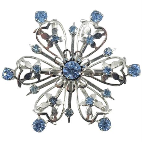 Vintage Ice Blue Rhinestone Flower Brooch