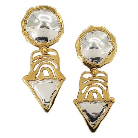 Vintage Artisan Made Two-Tone Modernist Pierced Earrings