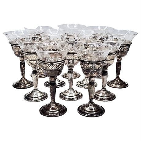 Elgin Sterling Hollowware Claret Wine Glasses, Set of 12
