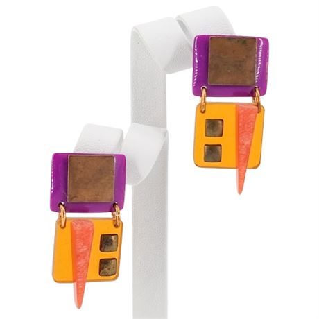 Vintage Artisan Made Mixed Material Pierced Earrings