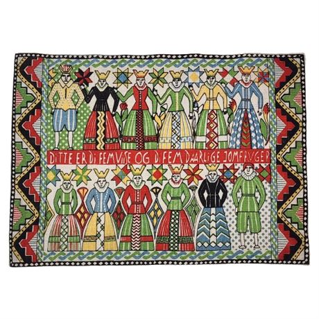Vintage Scandanavian "Wise & Wicked Virgins" Parable Tapestry