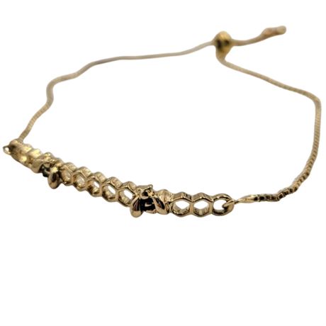 Gold Tone Bee and Honeycomb Adjustable Tassle Bracelet