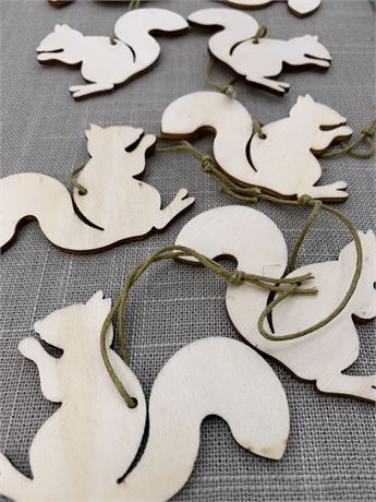 9 Wooden 2 3/4” Woodland Forest Squirrel Ornaments