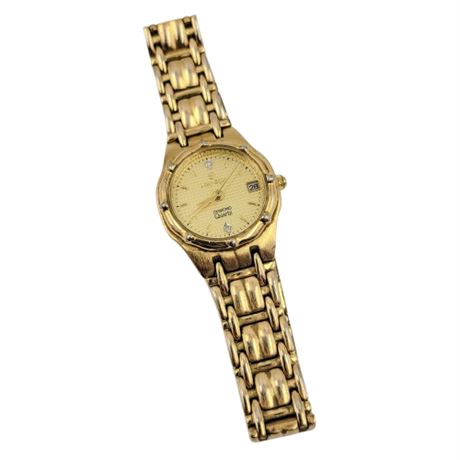 Vintage Gold Tone Lady Elgin Diamond Quartz Wristwatch