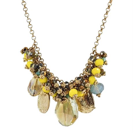 Modern Gold Tone Bead Cluster Necklace