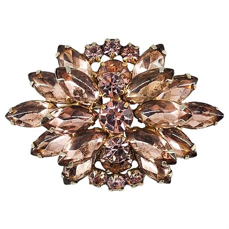 Vintage Tiered Pink Rhinestone Navette Brooch
