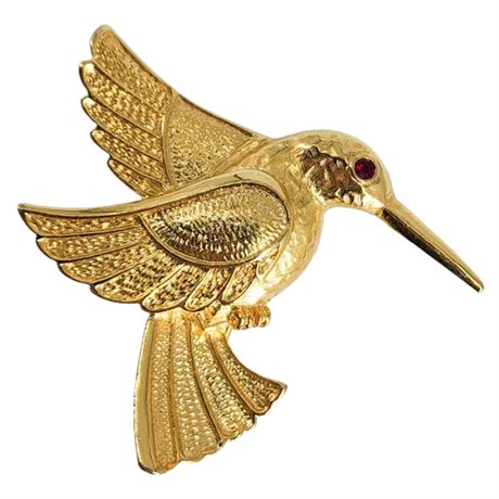 Vintage Hummingbird Brooch w/ Rhinestone Eye
