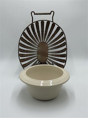 Metal Bread Bowl & Ceramic Large Biwl