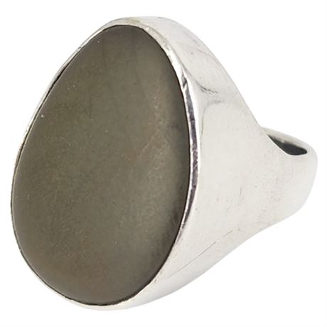 Vintage Sterling Silver Dark Green Serpentine Ring, Sz 8.25