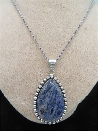 New Sodalite German Silver Necklace 18" Chain