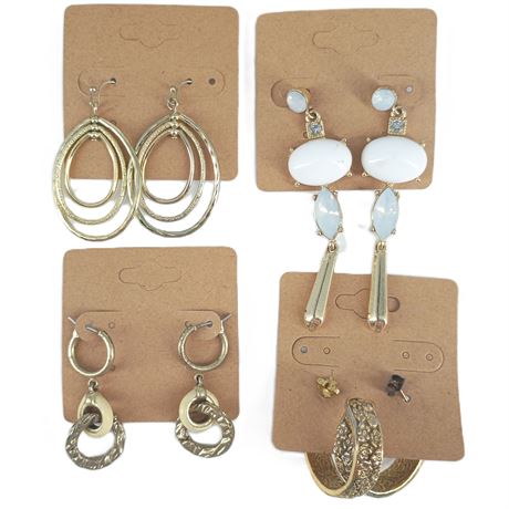 Earrings - Gold-Tone Hoop, Drop and White Statement Lot, 4 Pairs