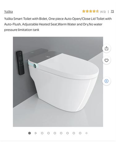 New Yulika High End Toilet - Heated Seat, Autoflush