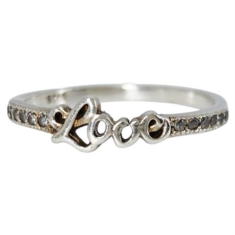 Sterling Silver CZ Dainty Script "Love" Ring, Sz 5.5
