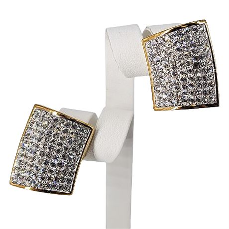 Signed Swarovski Crystal Pave Clip Earrings