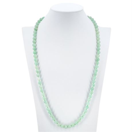 Vintage Hand Knotted Endless Green Aventurine Beaded Necklace