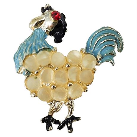 Vintage Mother of Pearl Whimsical Rooster Brooch