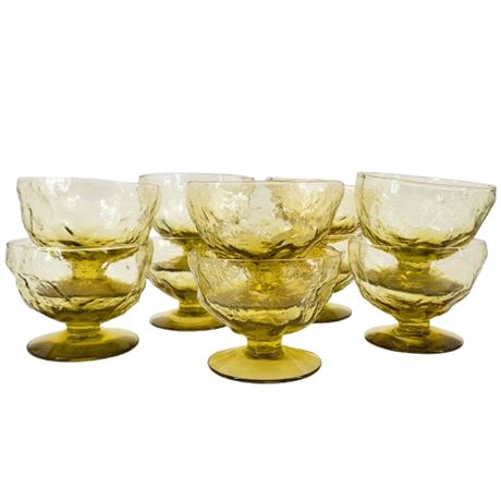 Vintage Set of 10 Yellow Morgantown Crinkle Glass Parfait Cups