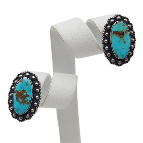 Southwestern Sterling Silver Turquoise Screwback Earrings