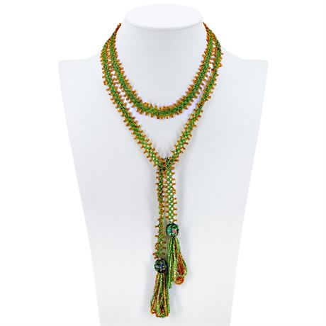 Vintage Victorian Style Beaded Lariat Necklace w/ Wedding Cake Beads